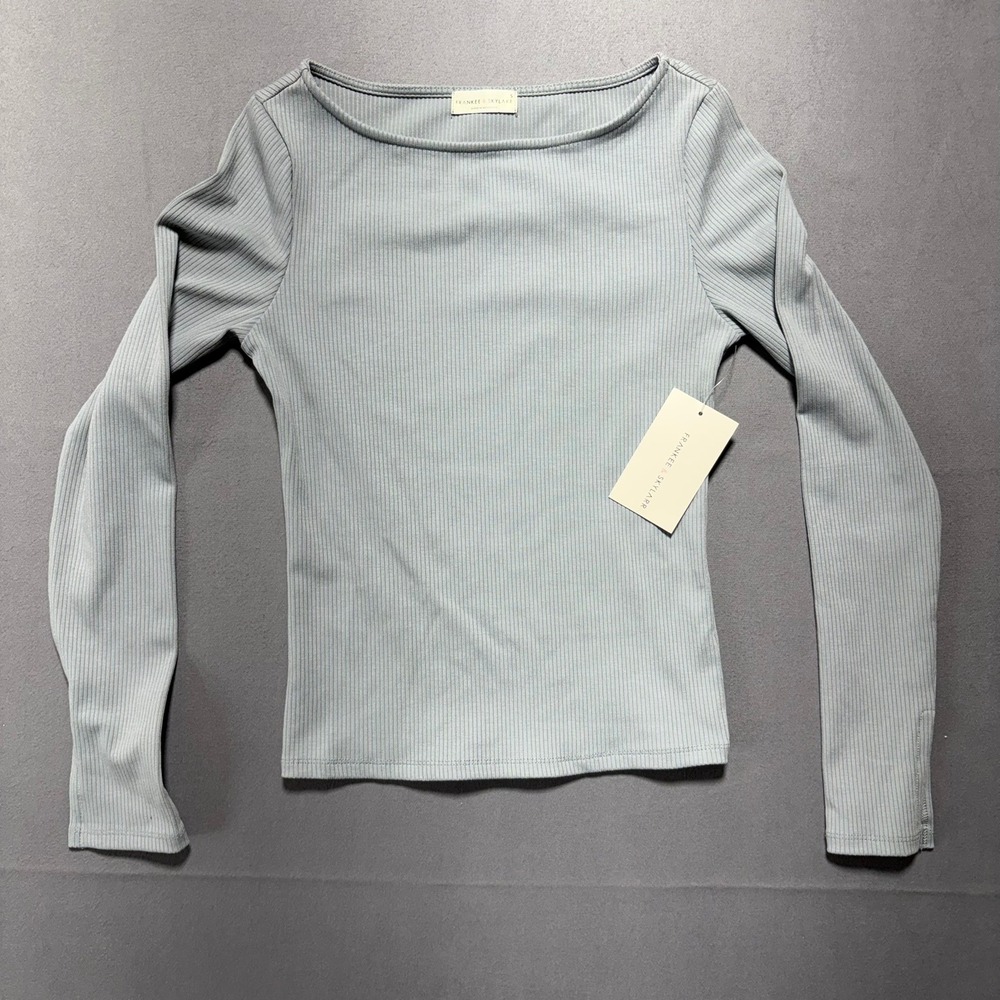 Frankee & Skylarr Ribbed Long Sleeve Boat Neck Top Light Blue Grey TZ9555-ROS
